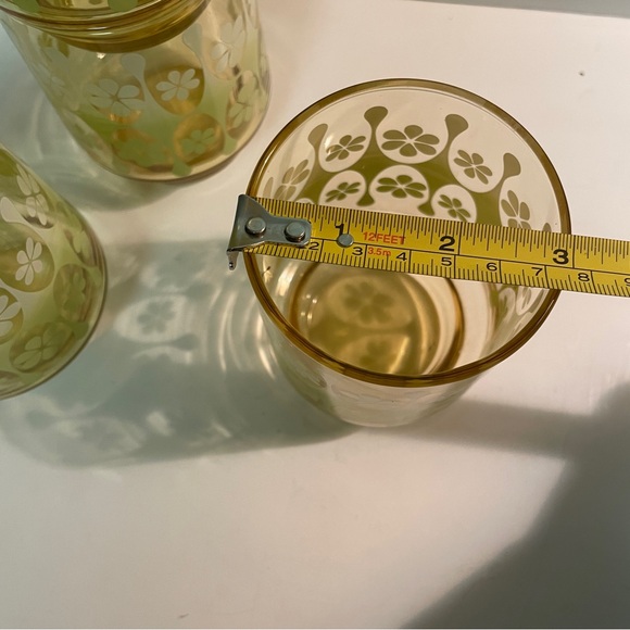 MCM VTG Libbey Yellow Glass Retro Daisy Tumblers Set of 4 White Green Glasses - Picture 7 of 7